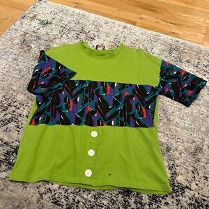 Vibrant Green Shirt with Patterned Sleeves! Hippie